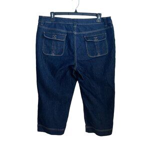 Chicos Platinum Blue Denim Womens Cropped Jeans Cotton Blend Dark Wash XL/18